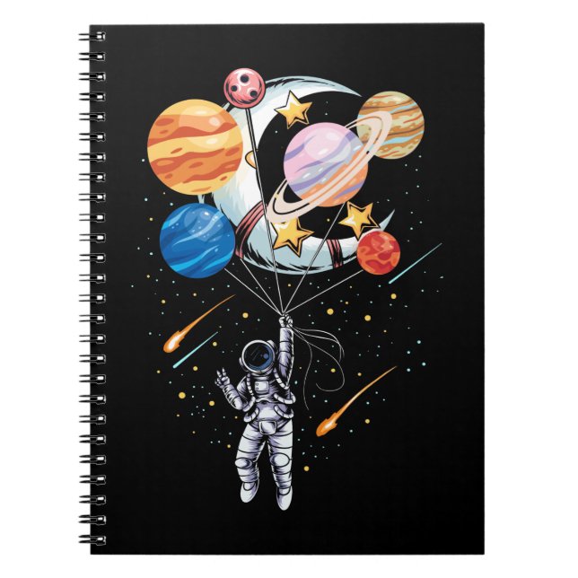 Tecknad Astronaut Space Blegon Planets Anteckningsbok (Framsidan)