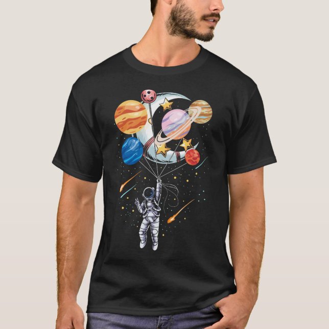 Tecknad Astronaut Space Blegon Planets T Shirt (Framsida)