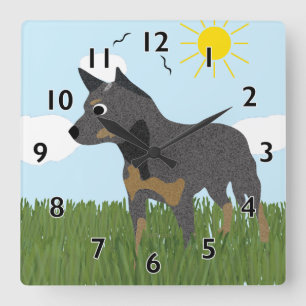Tecknad Australian Cattle Hund Clock Fyrkantig Klocka