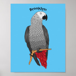 Tecknad av afrikansk grått-papegoja poster