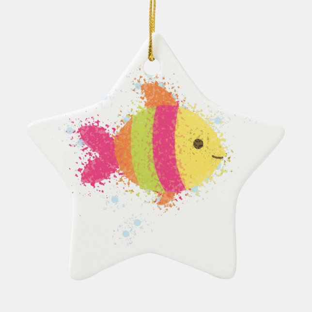 Tecknad av akut fisk julgransprydnad keramik (Framsidan)