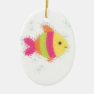 Tecknad av akut fisk julgransprydnad keramik