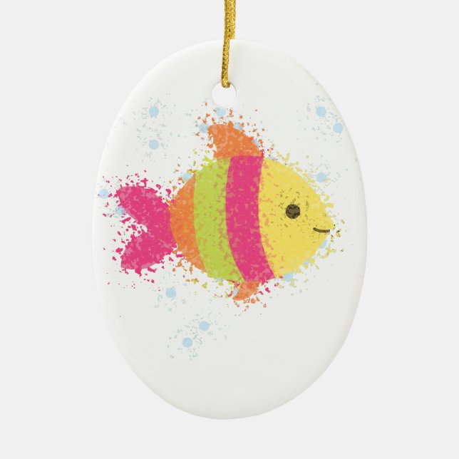 Tecknad av akut fisk julgransprydnad keramik (Framsidan)
