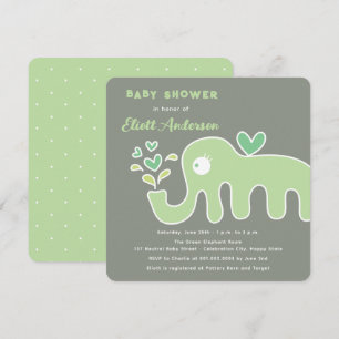 Tecknad av akut Grönt Elephant Whimsical Baby Show Inbjudningar