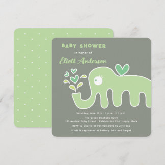 Tecknad av akut Grönt Elephant Whimsical Baby Show Inbjudningar