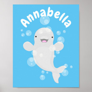 Tecknad av  av bubblor i valet Cute beluga Poster