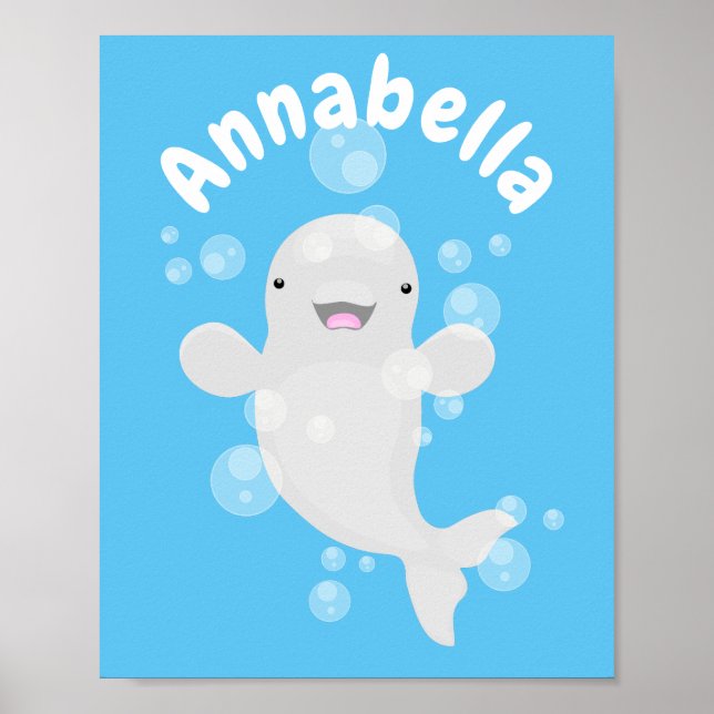 Tecknad av  av bubblor i valet Cute beluga Poster (Framsidan)