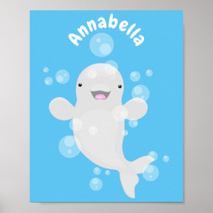 Tecknad av  av bubblor i valet Cute beluga Poster