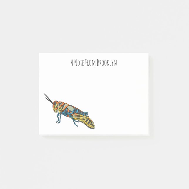 Tecknad av barber pole grasopper post-it block (Framsida)