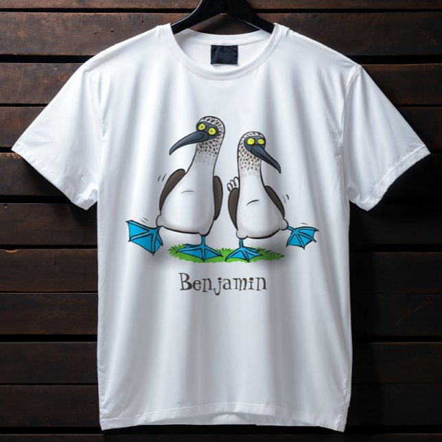 Tecknad av begynnad blåfoting t shirt (Just dance with these happy seabirds!)