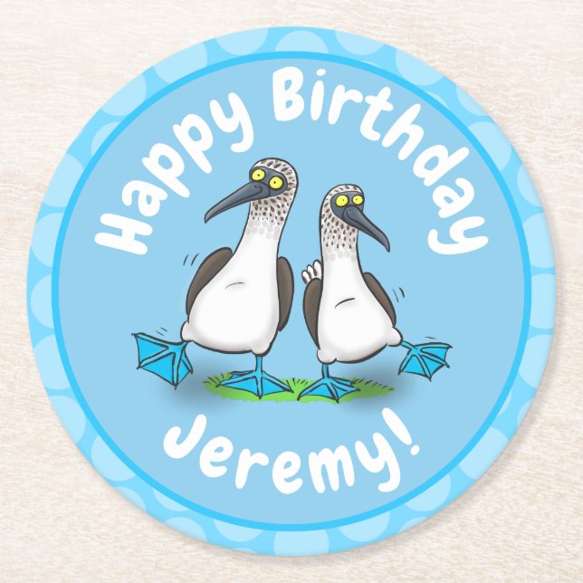 Tecknad av begynnad blåfoting underlägg papper rund (Framsidan)