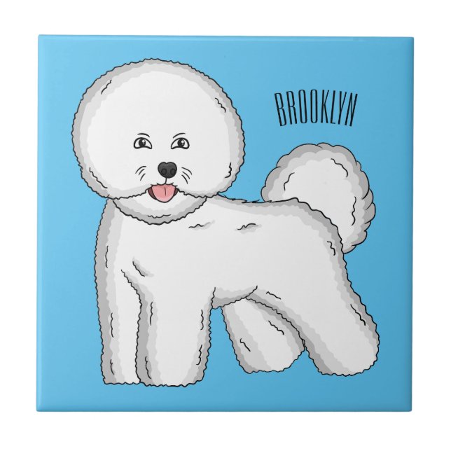 Tecknad av Bichon frise-hund Kakelplatta (Framsidan)