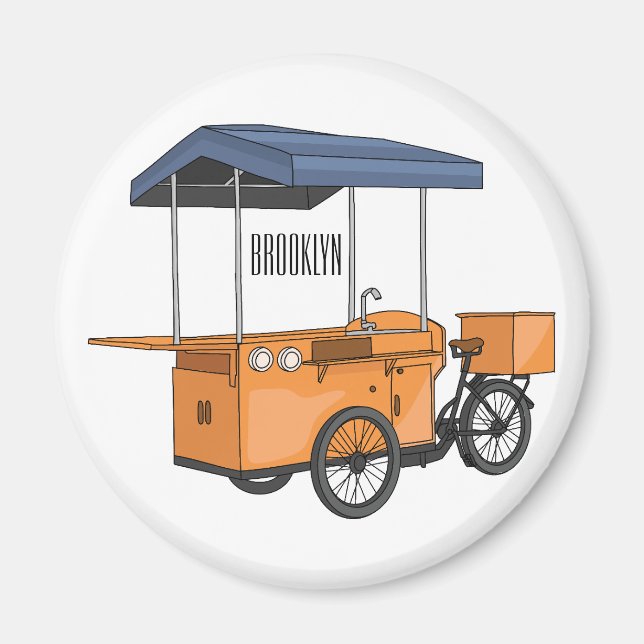 Tecknad av bike food cart magnet (Framsidan)