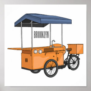 Tecknad av bike food cart poster