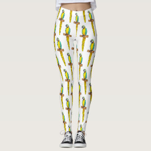 Tecknad av blåa och gult maka-fågel leggings