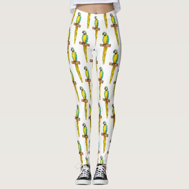 Tecknad av blåa och gult maka-fågel leggings (Framsida)