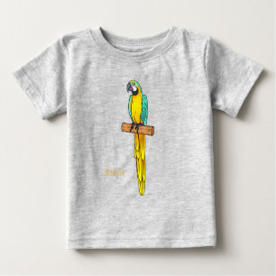 Tecknad av blåa och gult maka-fågel t shirt