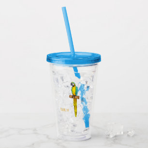 Tecknad av blåa och gult maka-fågel take away mugg