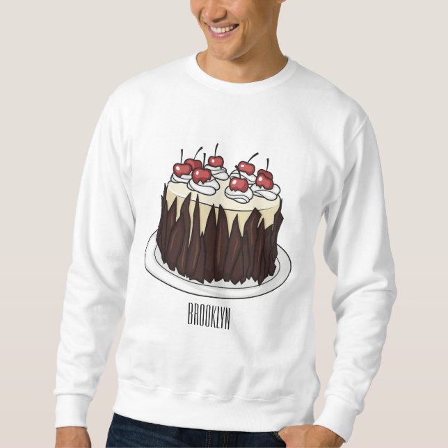 Tecknad av Black Forest tårta Lång Ärmad Tröja (Framsida)