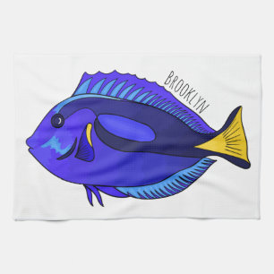 Tecknad av blåtad tang-fisk kökshandduk