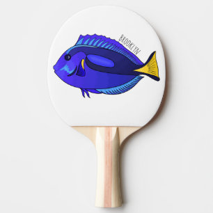 Tecknad av blåtad tang-fisk pingisracket