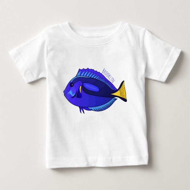 Tecknad av blåtad tang-fisk t shirt (Framsida)
