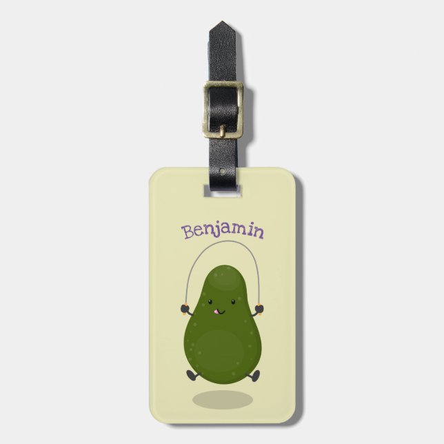 Tecknad av Cute avocado hopprepet Bagagebricka (Vertikal Framsida)