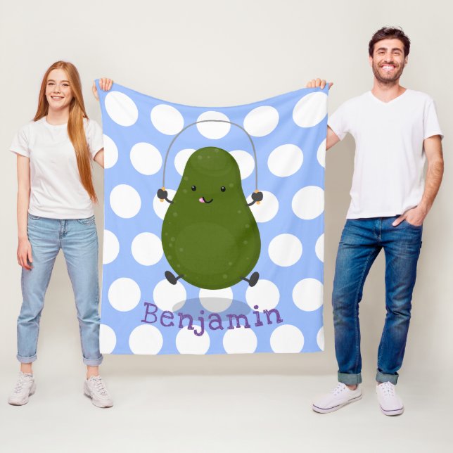 Tecknad av Cute avocado hopprepet Fleecefilt (På plats)
