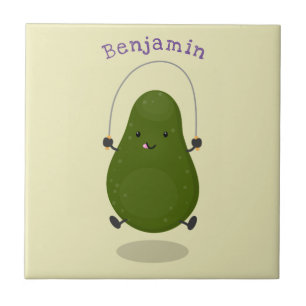 Tecknad av Cute avocado hopprepet Kakelplatta