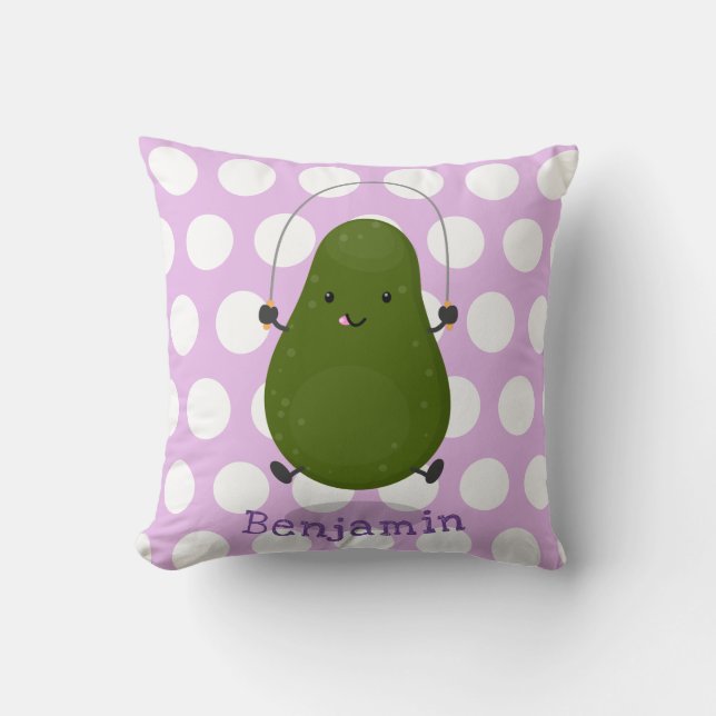 Tecknad av Cute avocado hopprepet Kudde (Framsida)