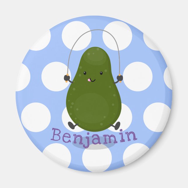 Tecknad av Cute avocado hopprepet Magnet (Framsidan)