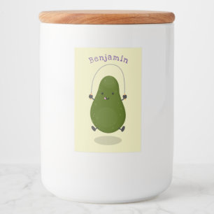 Tecknad av Cute avocado hopprepet Mat Etikett