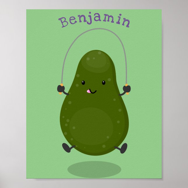 Tecknad av Cute avocado hopprepet Poster (Framsidan)