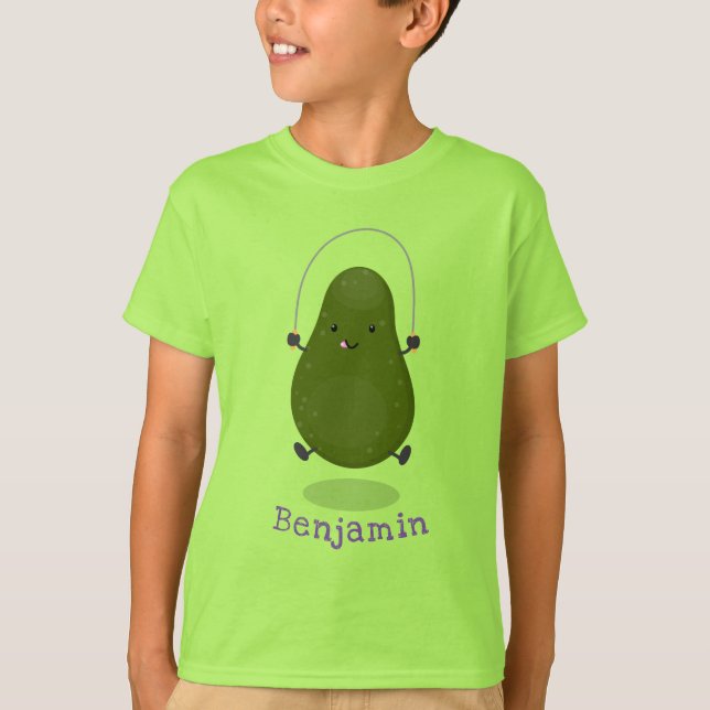 Tecknad av Cute avocado hopprepet T Shirt (Framsida)