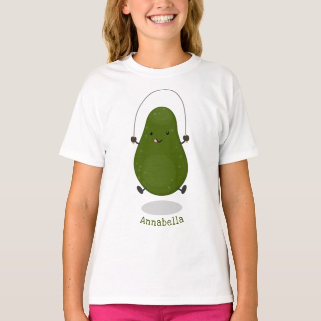 Tecknad av Cute avocado hopprepet T Shirt (Framsida)