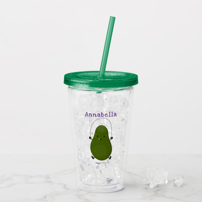 Tecknad av Cute avocado hopprepet Take Away Mugg (Baksida Ice)