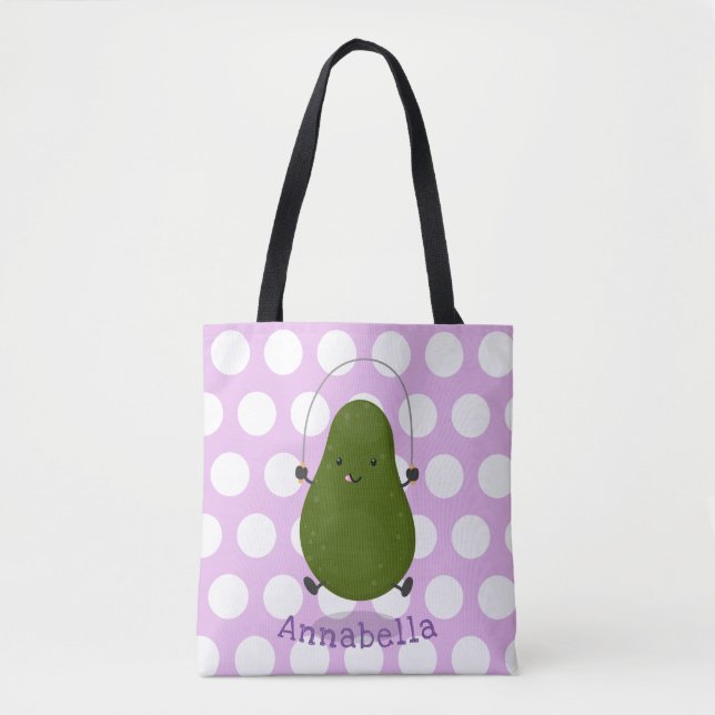 Tecknad av Cute avocado hopprepet Tygkasse (Framsida)