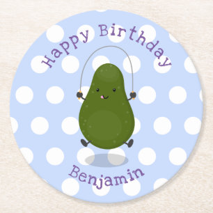Tecknad av Cute avocado hopprepet Underlägg Papper Rund