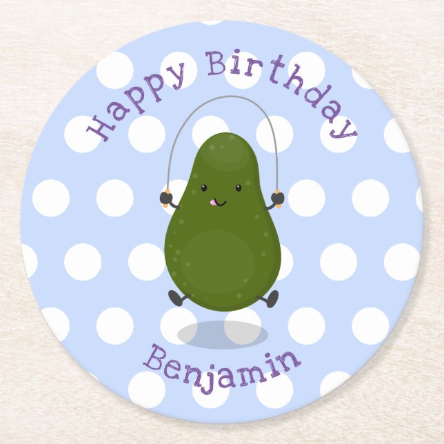 Tecknad av Cute avocado hopprepet Underlägg Papper Rund (Framsidan)