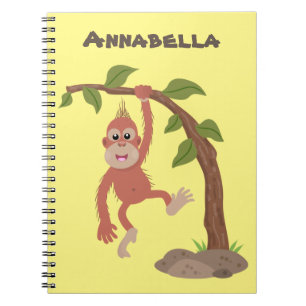 Tecknad av Cute lycklig baby orangutan Anteckningsbok