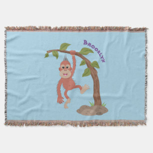 Tecknad av Cute lycklig baby orangutan Filt