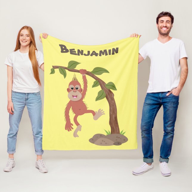 Tecknad av  Cute lycklig baby orangutan Fleecefilt (På plats)