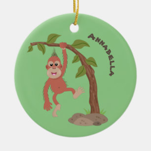 Tecknad av Cute lycklig baby orangutan Julgransprydnad Keramik