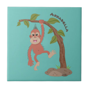 Tecknad av Cute lycklig baby orangutan Kakelplatta