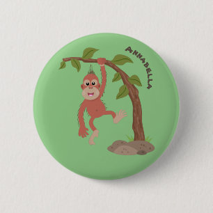 Tecknad av Cute lycklig baby orangutan Knapp