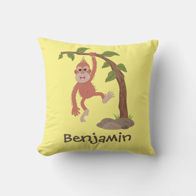 Tecknad av  Cute lycklig baby orangutan Kudde (Framsida)