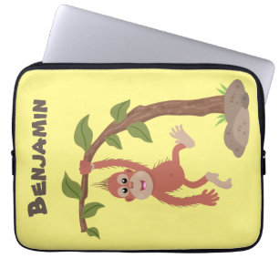 Tecknad av Cute lycklig baby orangutan Laptop Fodral