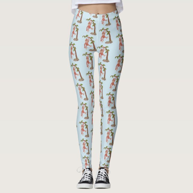 Tecknad av  Cute lycklig baby orangutan Leggings (Framsida)