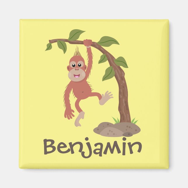 Tecknad av  Cute lycklig baby orangutan Magnet (Framsidan)