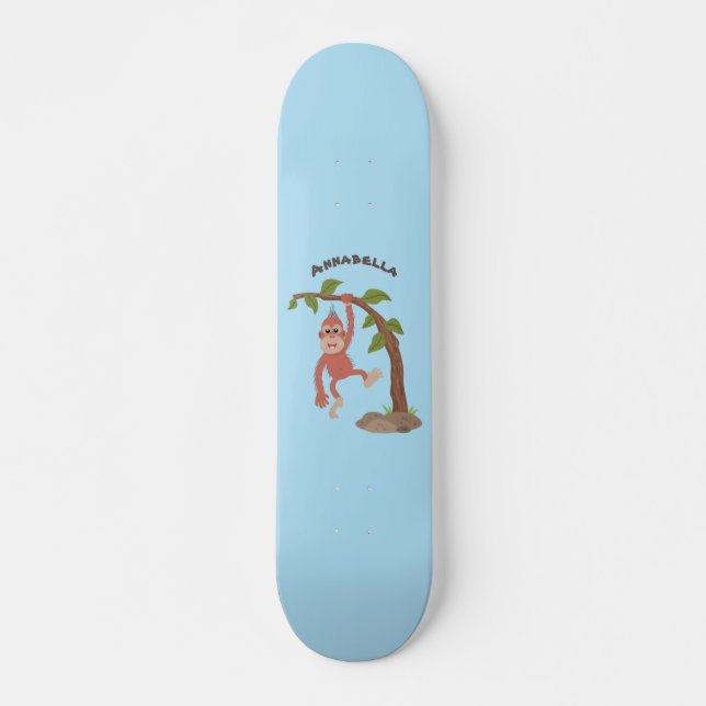 Tecknad av  Cute lycklig baby orangutan Mini Skateboard Bräda 18,5 Cm (Framsida)
